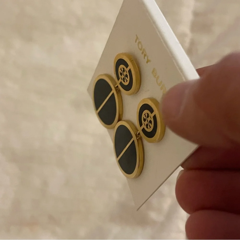 Tory Burch - Gold and Black Circle Drop Stud Earrings - Picture 3 of 3